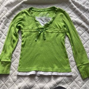 Y2K Girls Arizona green long sleeve 2000s shirt top white size XS 4-5